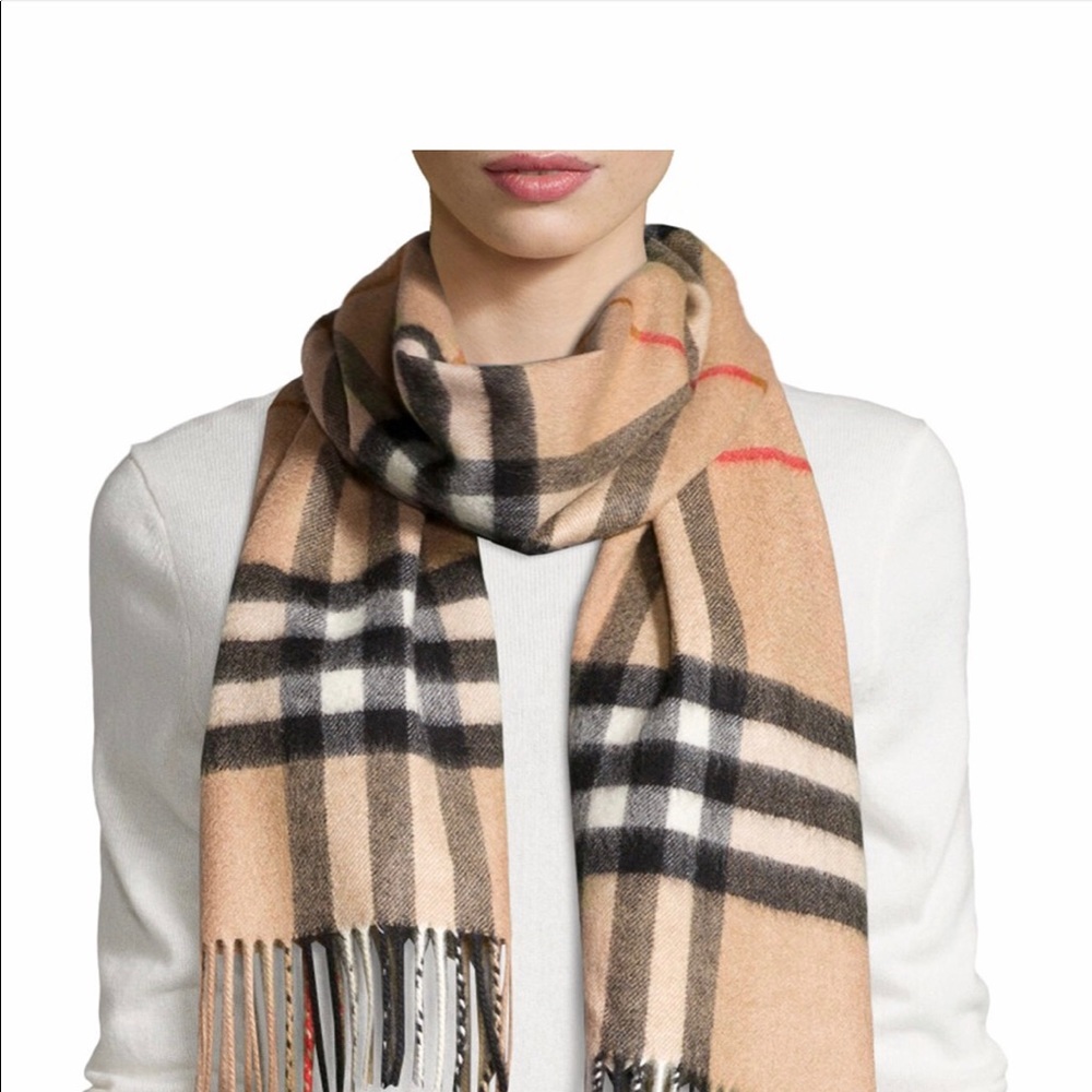Burberry Giant Check Cashmere Scarf - Camel